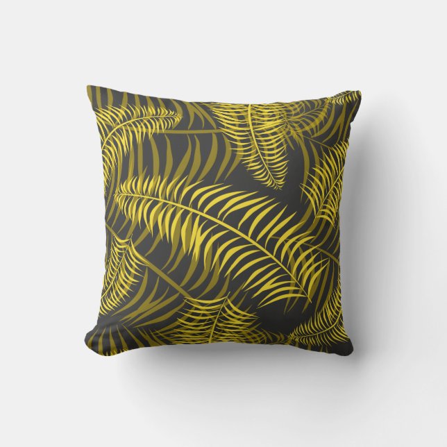 Tropical Palm Leaf on Charcoal Grey Cushion (Front)
