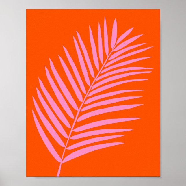 Tropical Palm Leaf Orange And Pink Poster (Front)