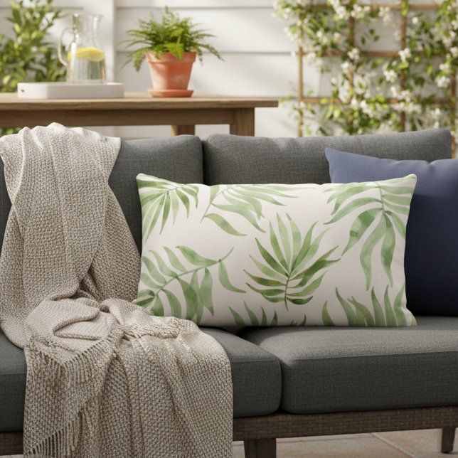 Tropical Palm Leaf Outdoor Pillow (Stylish tropical print pillow for your home!)