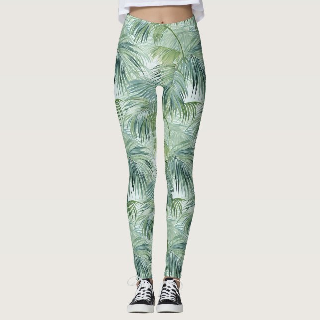 Tropical Palm Leaf Pattern All-Over-Print Leggings (Front)