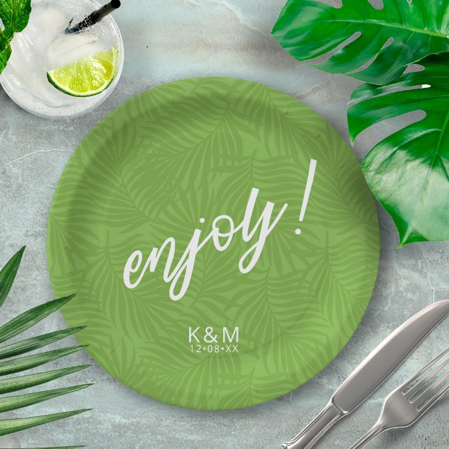 Tropical Palm Leaf Pattern Green ID577 Paper Plate (Creator Uploaded)