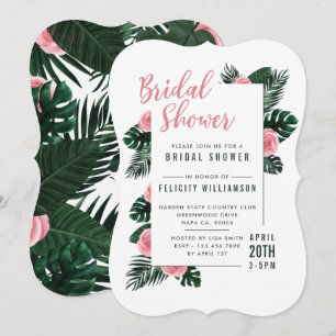 Tropical Palm Leaf Pink Roses Bridal Shower Invitation