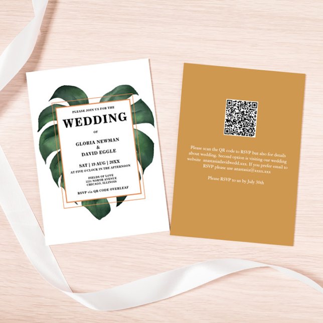 Tropical Palm Leaf  QR Code Wedding Invitation (Creator Uploaded)