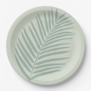 Tropical Palm Leaf Sage Green Paper Plate