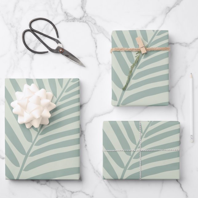 Tropical Palm Leaf Sage Green Wrapping Paper Sheet (Front)