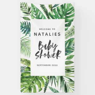 Tropical palm leaf & script baby shower banner