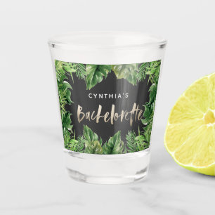 Tropical palm leaf & script gold bachelorette  shot glass
