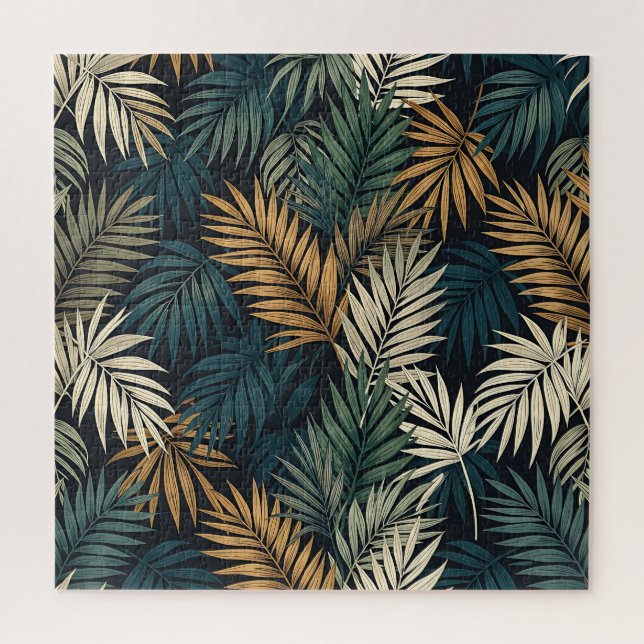 Tropical Palm Leaf Seamless Pattern Dark  Jigsaw Puzzle (Vertical)