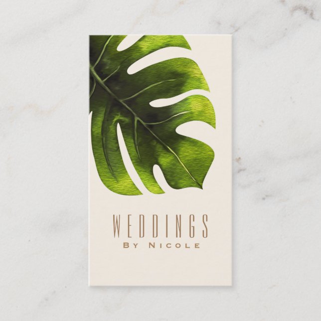 Tropical Palm Leaf Summer Elegant Modern Chic Business Card (Front)