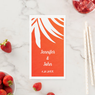Tropical Palm Leaf Sunset Orange Beach Wedding Napkin
