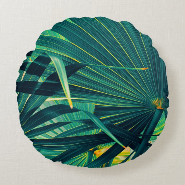 Tropical palm leaf texture background, Striped of  Round Cushion (Front)
