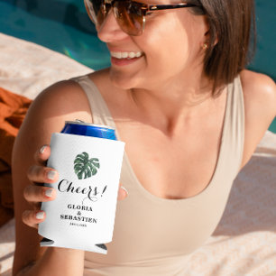 Tropical Palm Leaf  Wedding Can Cooler