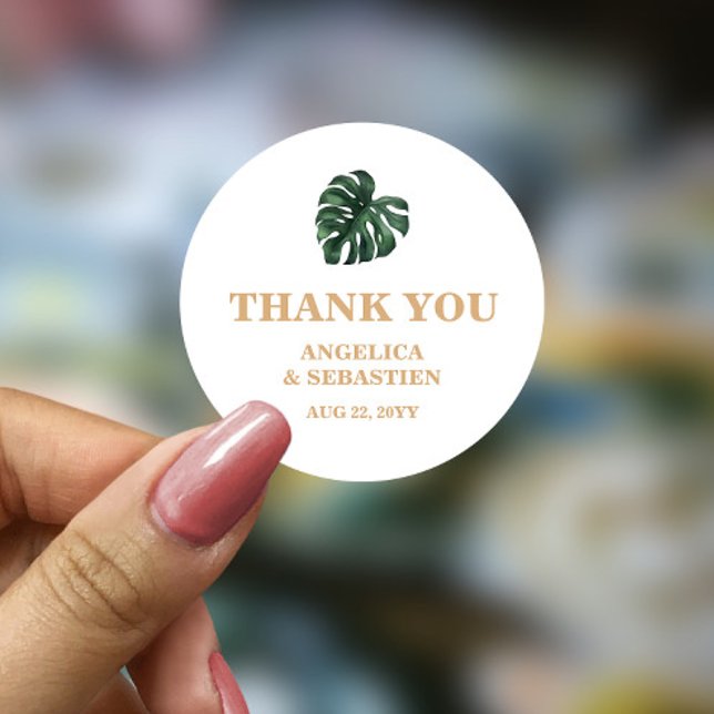 Tropical Palm Leaf  Wedding Classic Round Sticker (Creator Uploaded)