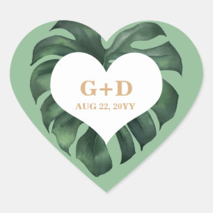 Tropical Palm Leaf  Wedding Heart Sticker