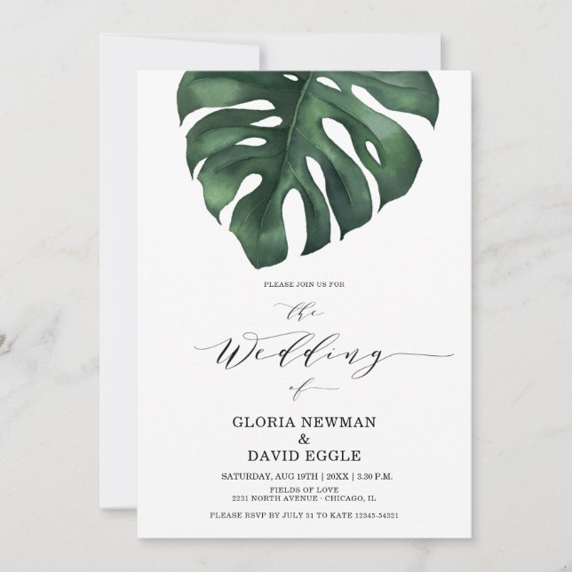 Tropical Palm Leaf  Wedding Invitation (Front)