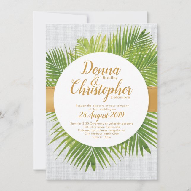 Tropical Palm Leaf Wedding Invitation (Front)