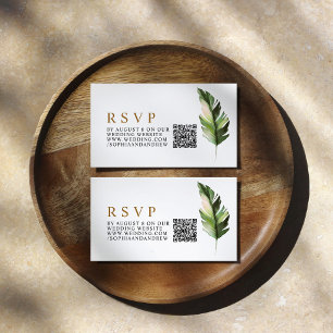 Tropical Palm Leaf Wedding QR RSVP Enclosure Card
