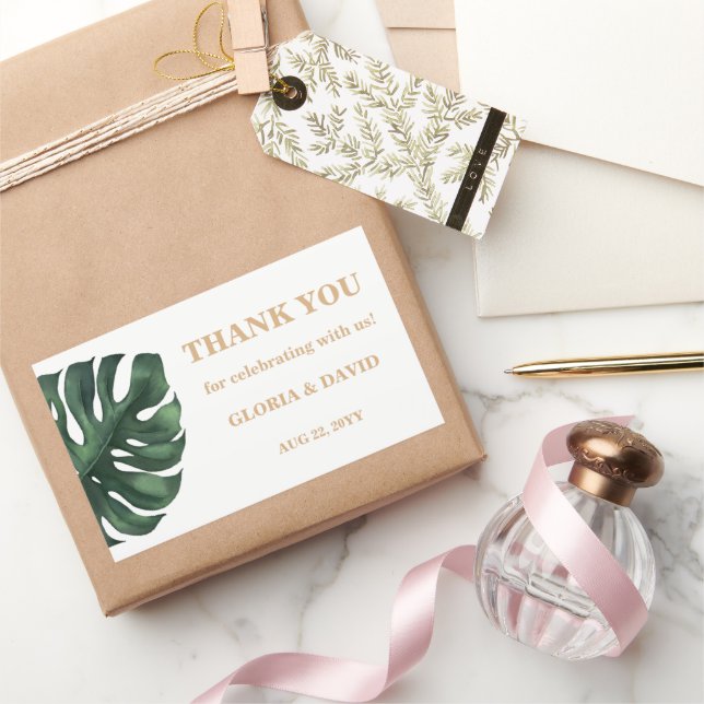 Tropical Palm Leaf  Wedding  Rectangular Sticker (Gifting)