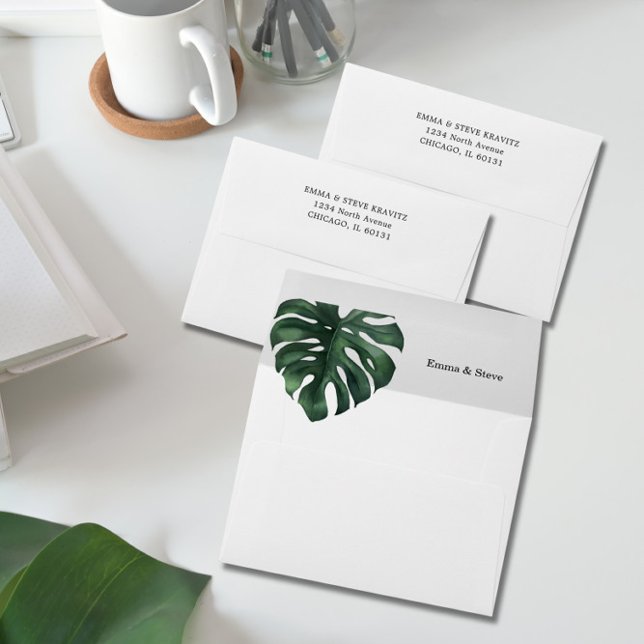 Tropical Palm Leaf Wedding Return Address Envelope (Creator Uploaded)