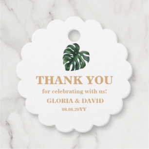 Tropical Palm Leaf Wedding Round Scalloped Favour Tags