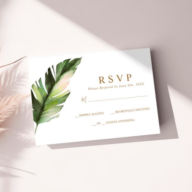 Tropical Palm Leaf  Wedding RSVP Card (Creator Uploaded)