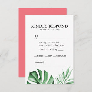 Tropical palm leaf wedding RSVP with envelope Invi Invitation