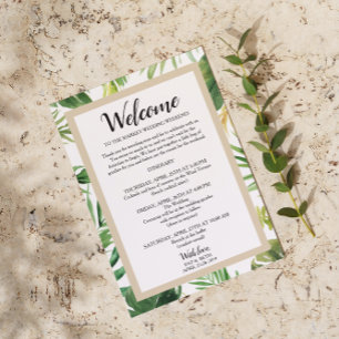 Tropical Palm Leaf Wedding Weekend Itinerary Invitation