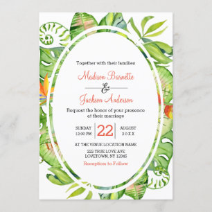 Tropical Palm Leaf Wreath Wedding Invitation