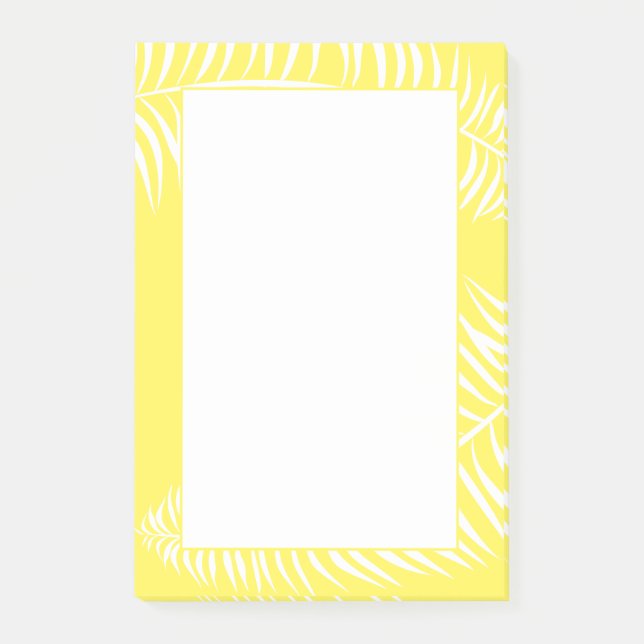 Tropical Palm Leaf Yellow White Post-it Notes (Front)