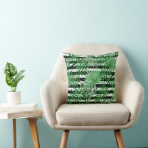Tropical Palm Leafs Black White Stripes Pattern