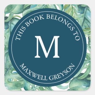 Tropical Palm Leave Back To School Bookplate Square Sticker