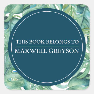 Tropical Palm Leave Back To School Bookplate Square Sticker