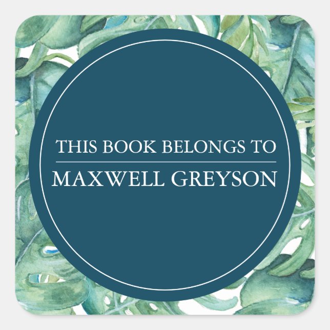 Tropical Palm Leave Back To School Bookplate Square Sticker (Front)