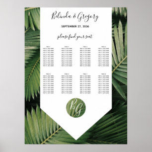 Tropical Palm Leave Greenery Wedding Seating Chart