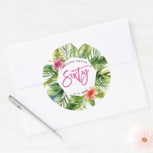 tropical palm leaves 60th birthday party sticker