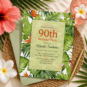 Tropical Palm Leaves 90th Birthday Invitation