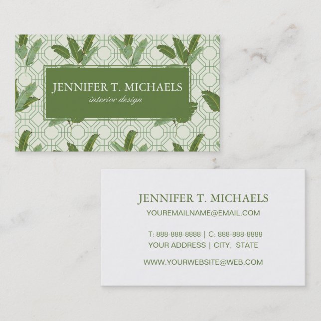 Tropical Palm Leaves | Add Your Name Business Card (Front/Back)