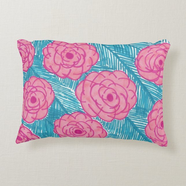 Tropical Palm Leaves and Flowers Decorative Cushion (Back)