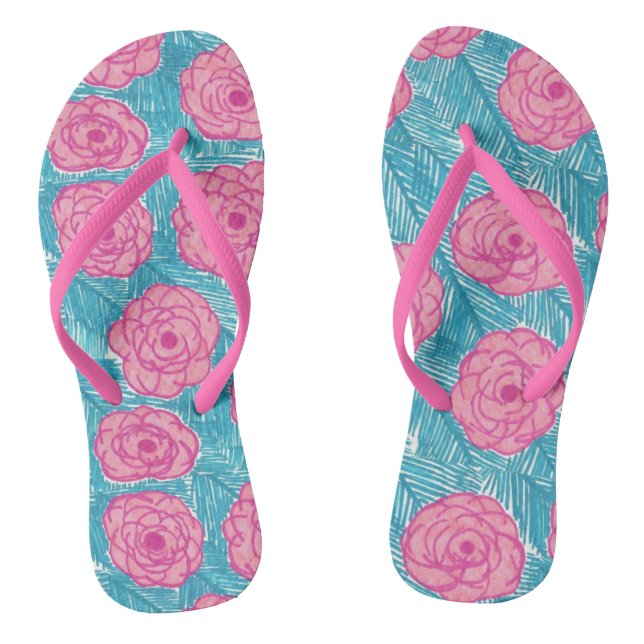 Tropical Palm Leaves and Flowers Flipflops (Footbed)