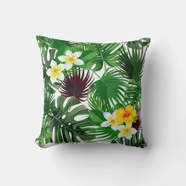 Tropical Palm Leaves and Flowers pattern Cushion (Front)