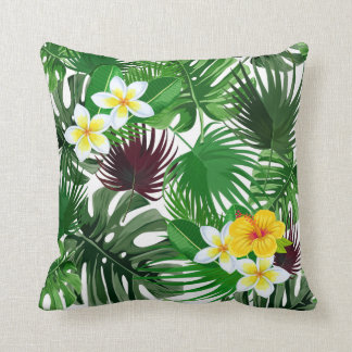 Tropical Palm Leaves and Flowers pattern Cushion