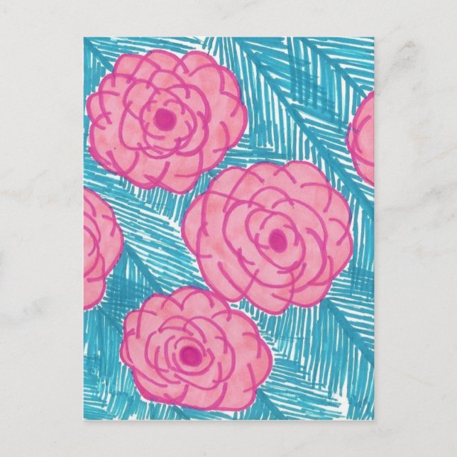 Tropical Palm Leaves and Flowers Postcard (Front)