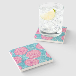 Tropical Palm Leaves and Flowers Stone Coaster