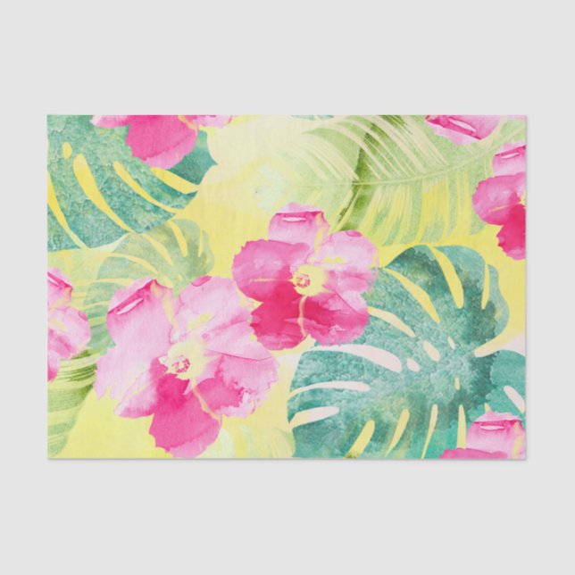 Tropical Palm Leaves and Hibiscus Flowers Tissue Paper (Front)