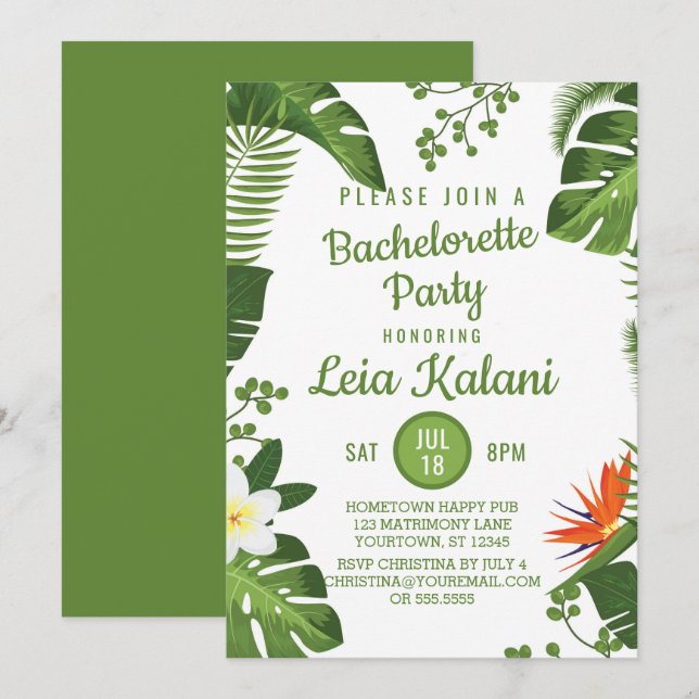 Tropical Palm Leaves Bachelorette Party Invitation (Front/Back)