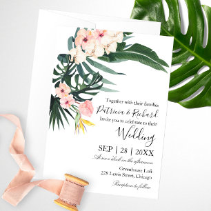Tropical Palm Leaves Beach Destination Wedding Inv Invitation