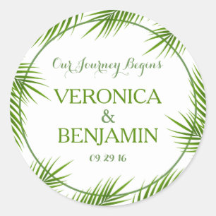 Tropical Palm Leaves Beach Wedding Classic Round Sticker