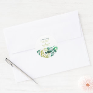 Tropical Palm Leaves, Beach Wedding Classic Round Sticker