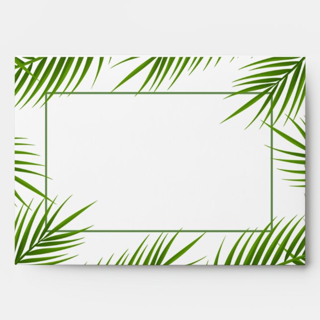 Tropical Palm Leaves Beach Wedding Envelopes (Front)