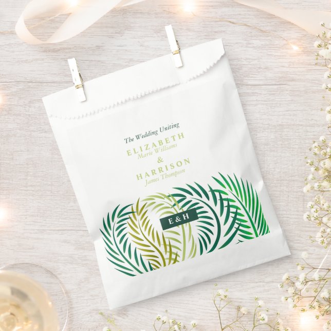 Tropical Palm Leaves, Beach Wedding Favour Bags (Clipped)